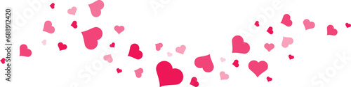 Hearts border in wave shape. Pink hearts border. Heart in the wave shape vector. Valentine's Day element decoration. Love concept. Flying pink hearts confetti.