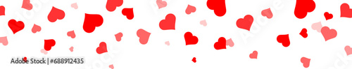 Seamless hearts border. Flying red hearts confetti. Valentine's Day background with a red falling hearts. Love concept.
