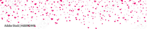 Seamless hearts border. Flying pink hearts confetti. Valentine's Day background with a pink falling hearts. Love concept.