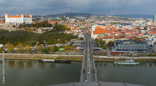 Photography Historical center of Bratislava with Castle in Slovakia.