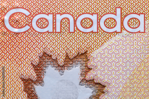 Schilderij op canvas Closeup macro word Canada on Canadian dollar paper money bill