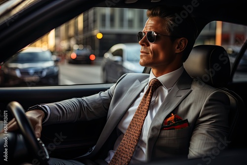 A businessman is driving a car. Generated by AI. © index74