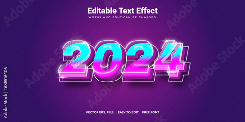 Obraz na plátně PrinHappy New Year 2024 text effect with a cyberpunk theme