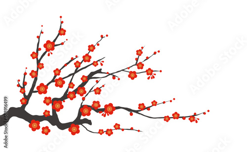 梅の花のイラスト素材 ベクター 紅梅 白バック