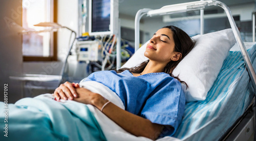 Woman Lying Down with Closed Eyes in Hospital