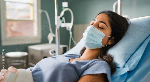 Woman Relaxing with Closed Eyes in Hospital Bed