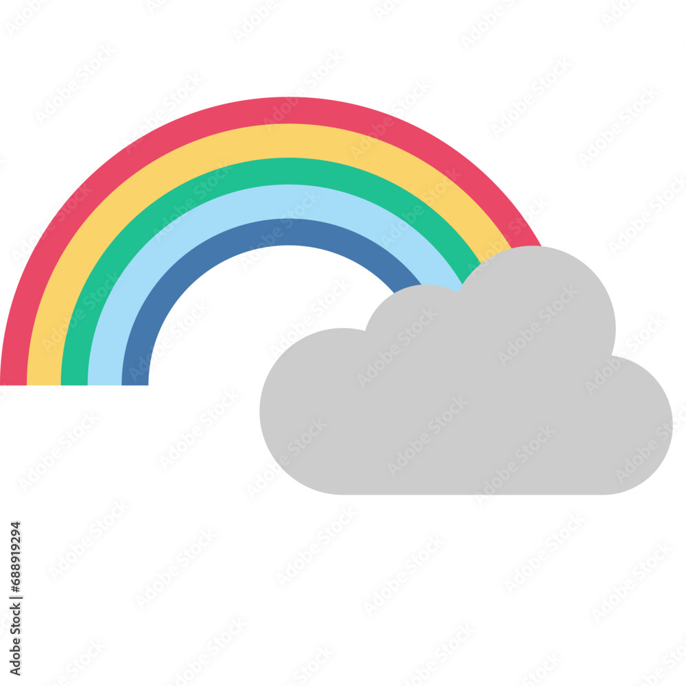 Fototapeta premium Rainbow and cloud icon. Flat design. For presentation, graphic design, mobile application.
