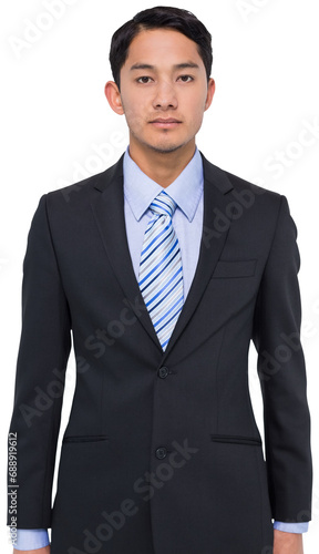 Digital png photo of serious biracial businessman looking on camera on transparent background
