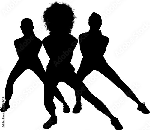 Digital png silhouette of three women dancing on transparent background