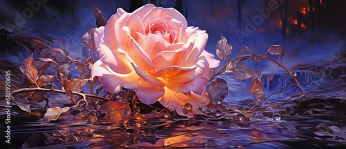 weird oil painting depicting a purple-glowing rose..