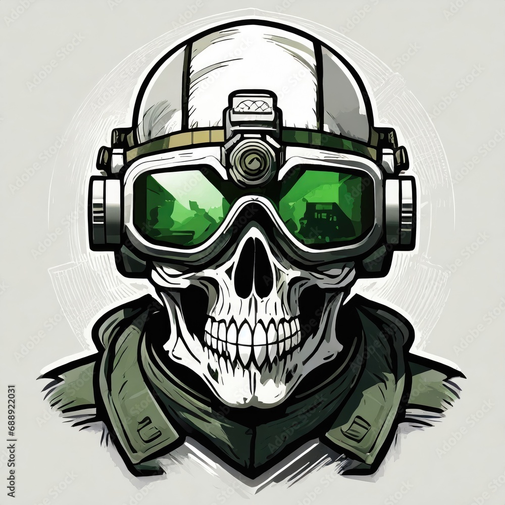 military logo skull night vision goggle, sticker for shirt or product design.