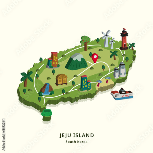 isometric simple 3d map of Jeju island, South Korea