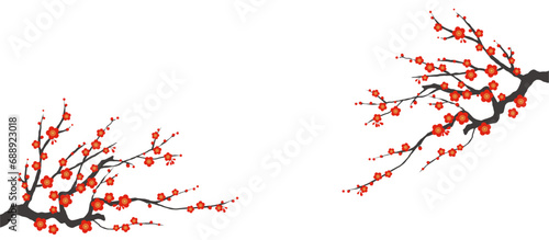 梅の花のイラスト素材 ベクター 紅梅 白バック photo