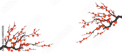 梅の花のイラスト素材 ベクター 紅梅 白バック