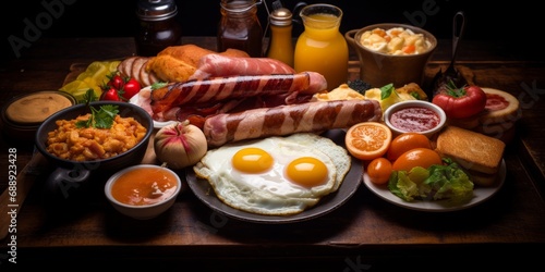 Full English breakfast spread