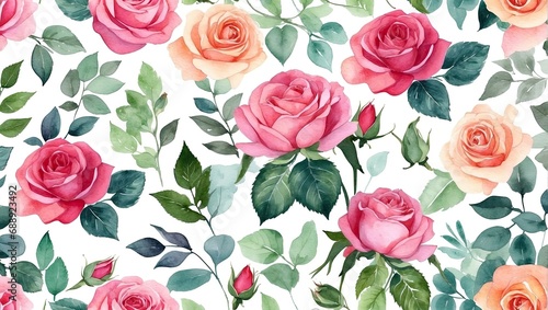 "Watercolor Roses and Leaves: Digital Rendering