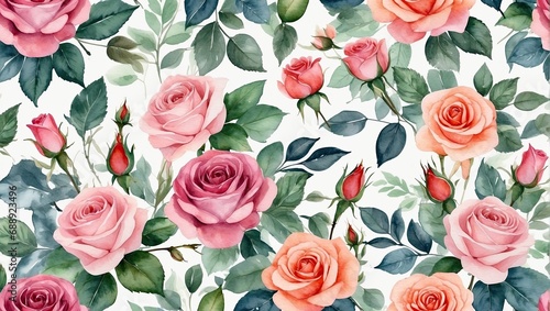  Watercolor Roses and Leaves  Digital Rendering