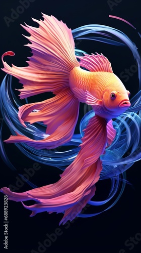 Magic fish, animal figurines, light magenta and orange on dark background