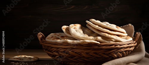 Pita bread stored in a basket. photo