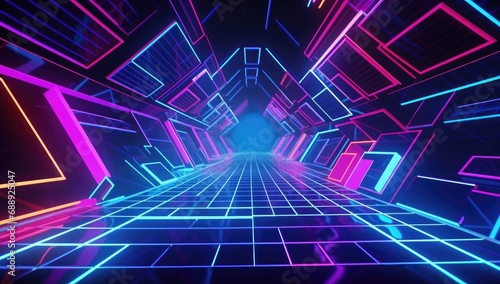 Futuristic virtual reality space tunnel, speed light trail effect path, fast moving neon futuristic technology background,