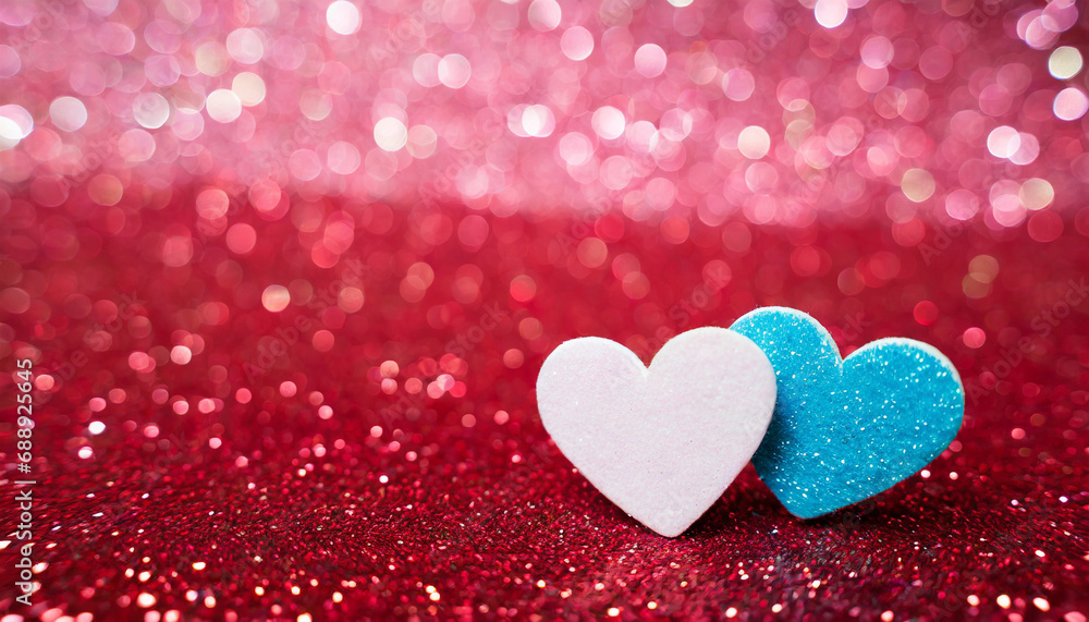 valentines day theme fo Two hearts entwined in love, set on glitter with a dreamy, abstract backdrop