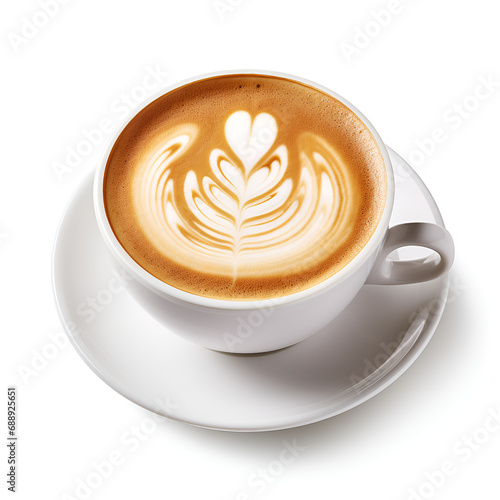 Latte coffee  with transparent background  cup of coffee with heart  White cup with cappuccino isolated  cup of tasty coffee and a saucer on a white background top view