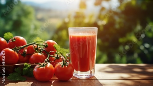 Wallpaper Mural Tomato vegetable with a glass Tomato Juice on a wooden table. Torontodigital.ca