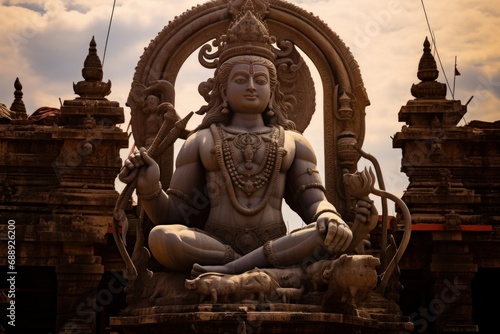 Giant sculpture of Shiva Nageshwar at the famous Nageshwar temple close to Dwarka. Gujarat. India, Generative AI photo