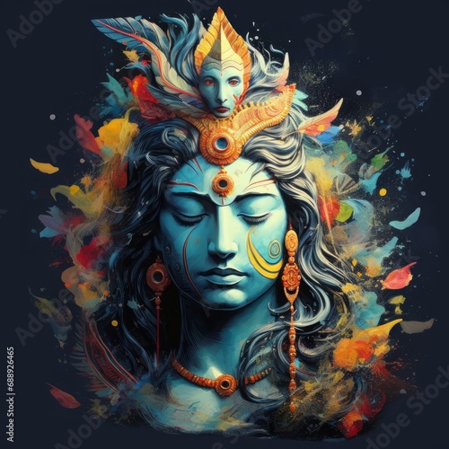 Hindu lord shiva colorful painting  Generative AI
