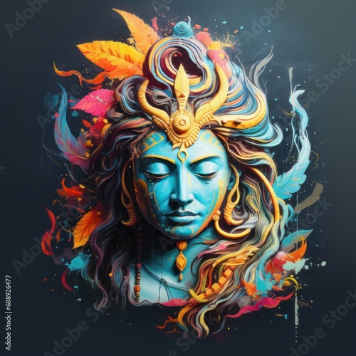 Hindu lord shiva colorful painting, Generative AI