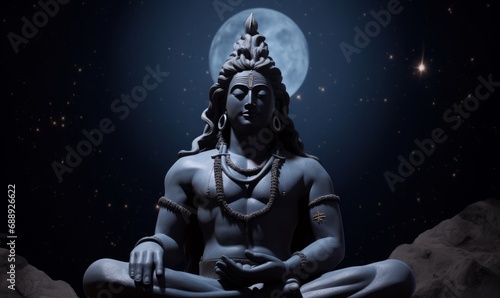 Adiyogi Black Shiv Sculpture Coimbatore Statue With Moon On The Head with stars on adi yogi bholenath Mahadev 3D Shiva maha shivaratri  Mahashivratri, Generative AI
