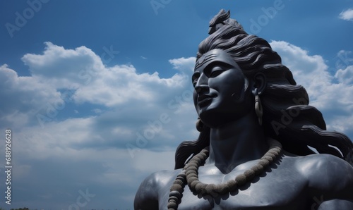 Adiyogi Black Shiv Sculpture Coimbatore Statue With Moon On The Head with stars on adi yogi bholenath Mahadev 3D Shiva maha shivaratri  Mahashivratri, Generative AI photo