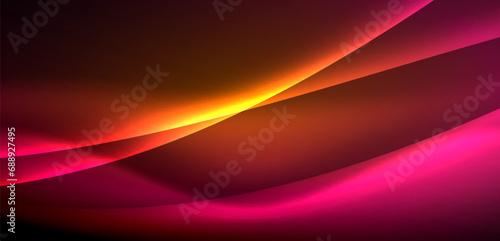 Dynamic waves in ethereal glow of neon lights. Concept merges fluidity of motion with vibrant allure of neon, crafting entrancing backdrop that embodies both vitality and futuristic sophistication