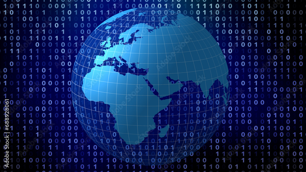 Global network binary globe intersection of cyber attacks, cyber crime, algorithms, and global communication in digital world of cyber security and technology news Global network binary globe intersection of cyber attacks, cyber crime, algorithms, and global communication in digital world of cyber security and technology news