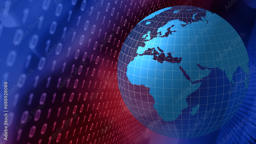 Naklejka premium Cyber security protecting global network from cyber attacks and securing digital world with binary code and algorithm technology news