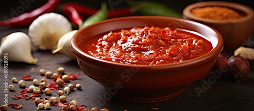 Spicy sauce made with red chilies, garlic, shallots, and spices.