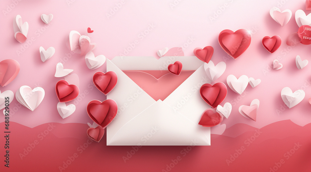 Valentines day concept with love letters on pink background, Bright color Generative AI