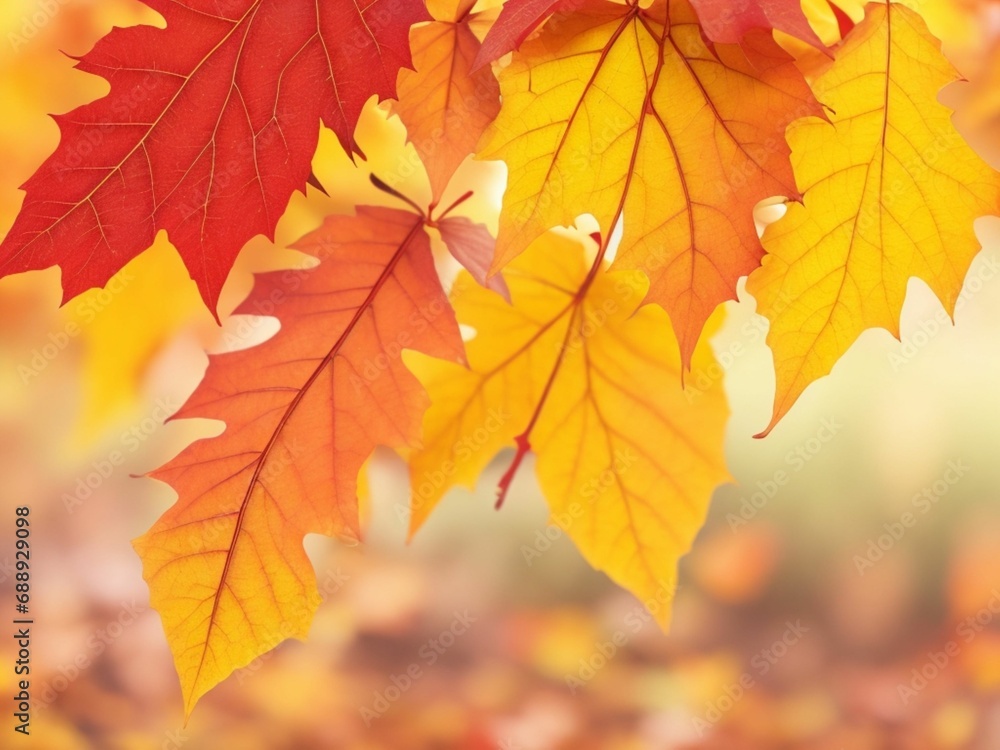 Obraz premium close up maple tree leaves in yellow color during autumn season.