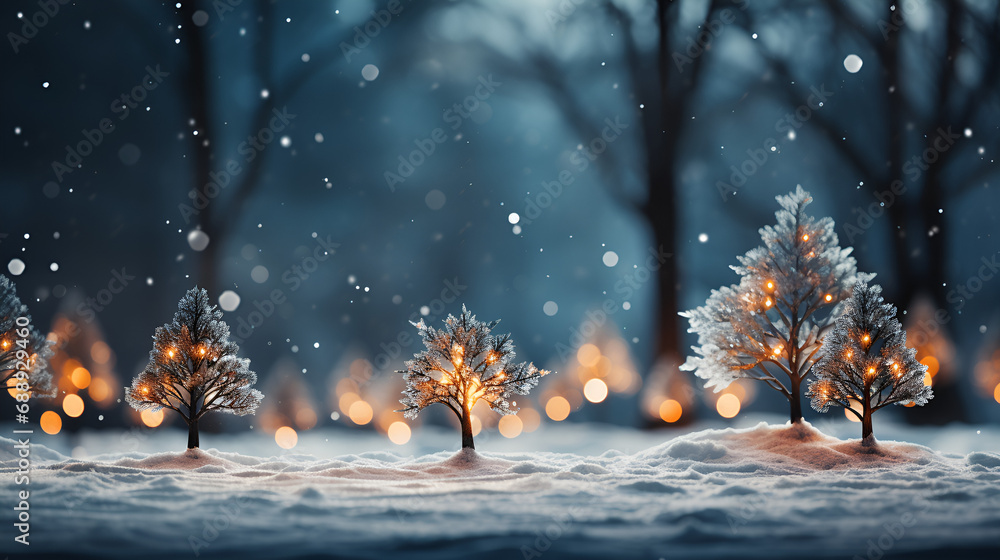 Christmas Tree with Decorations Isolated In a Snowy Forest. Merry Christmas. Happy New Year,Christmas tree in the winter forest. Beautiful winter landscape with Christmas tree,Winter evening forest