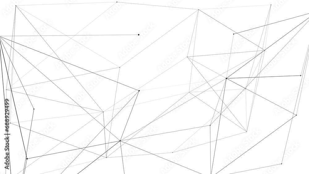 Abstract background with connected white lines and dots forming geometric mosaic pattern, representing technology and science connectivity in futuristic network grid design Abstract background with connected white lines and dots forming geometric mosaic pattern, representing technology and science connectivity in futuristic network grid design