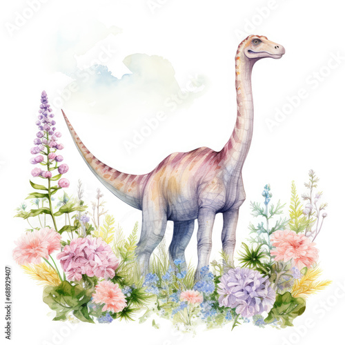 Diplodocus and flower Illustration  Generative Ai