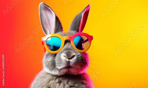 Cool bunny with sunglasses on colorful background. Generative AI © Lens Lullabies