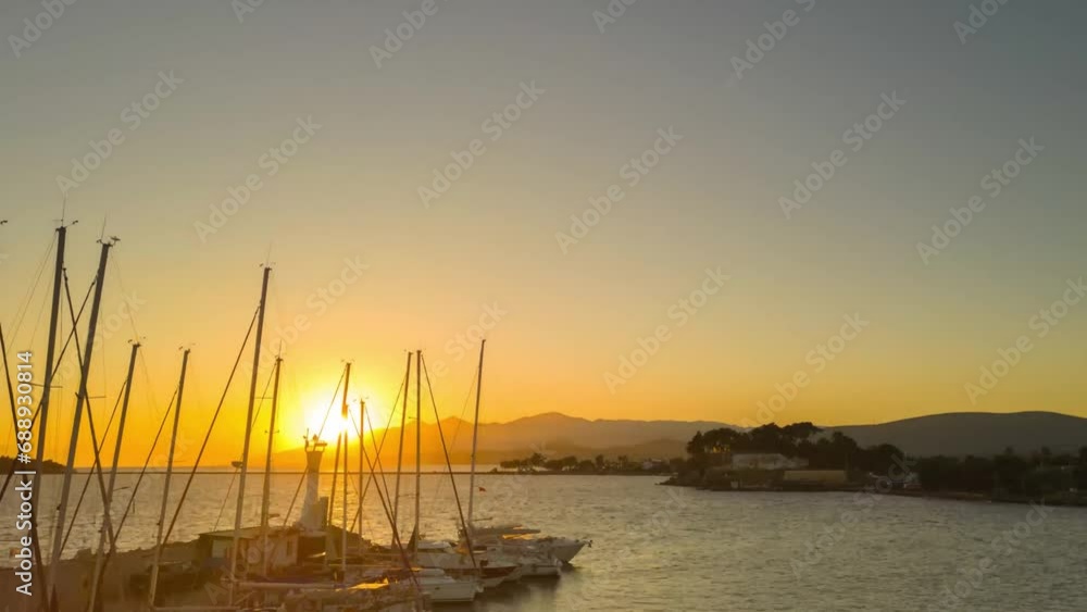 Drone aerial shot around Urla Izmir harbour lighthouse during beautiful sunrise . High quality 4k footage Drone aerial shot around Urla Izmir harbour lighthouse during beautiful sunrise . High quality 4k footage