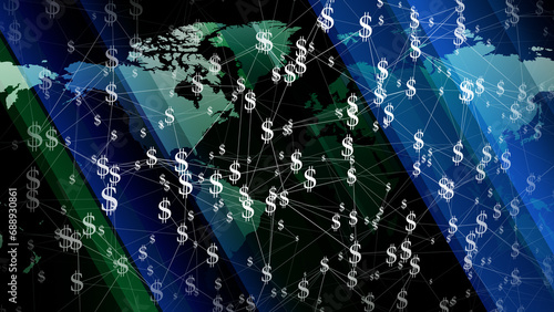 Money map shows global distribution of usd and inflation rates, highlighting financial news, international exchange, and business rewards photo