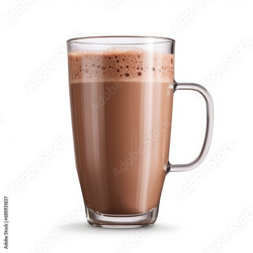 Chocolate milk drink or milkshake in glass mug isolated with clipping path. Generative AI