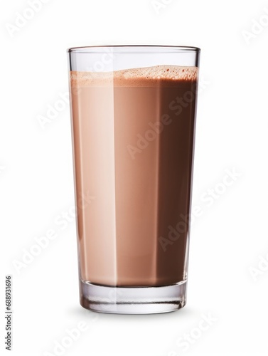Chocolate milk drink or milkshake in glass isolated with clipping path. Generative AI