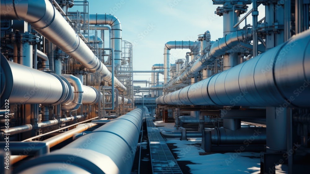 Close up shot of a gas pipeline at gas factory.