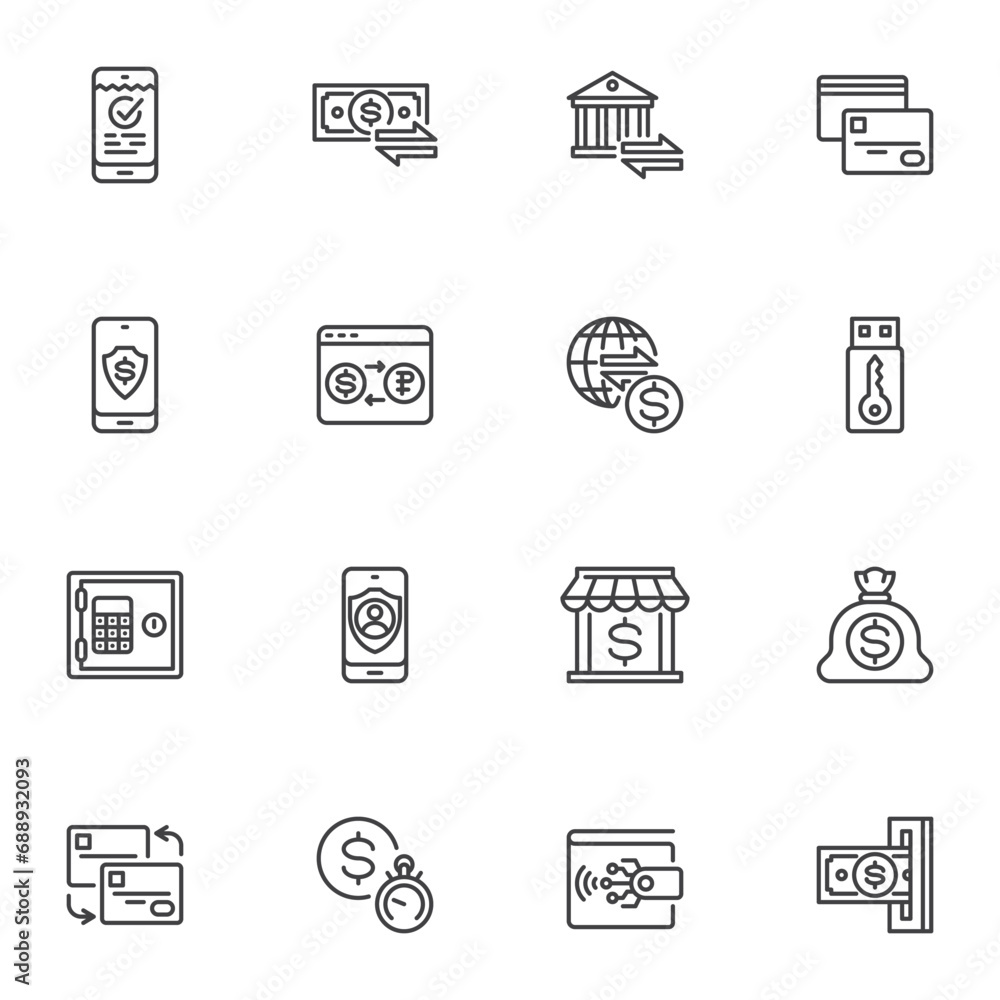 Banking transactions line icons set, Banking transactions line icons set,