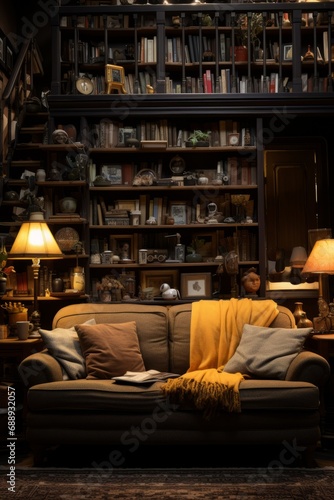 Ultra realistic photograph of design detailed interior with armchair and plants