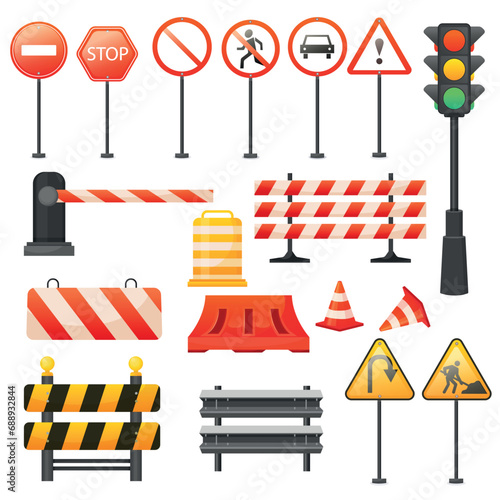 Vector cartoon image of traffic signs. Concept of warning signals for pedestrians and drivers. Safety for children. Elements for your design. photo